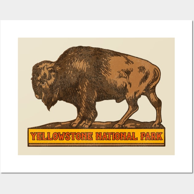 Vintage Yellowstone National Park Buffalo Souvenir Wall Art by darklordpug